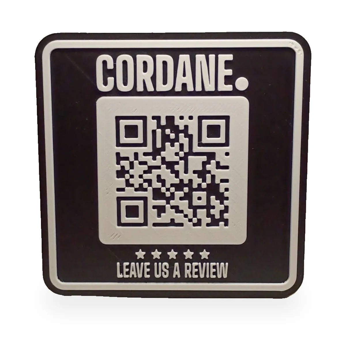 Basic QR code review sign, 5 x 5 inches, front view